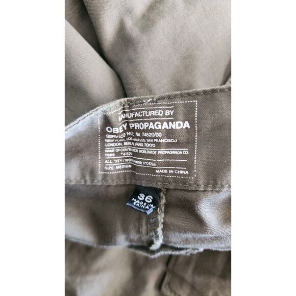 Obey RECON CARGO Green Khaki Button Fly Mens Lightweight Utility 10" Shorts 36 - Picture 5 of 8